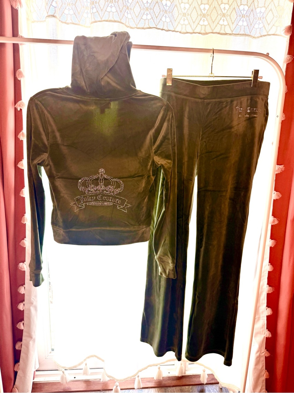 Juicy Couture Olive Green tracksuit with crystal crown and logo